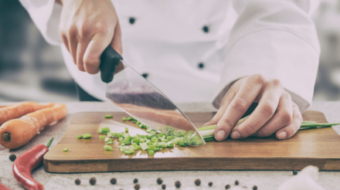 chef cooking food kitchen restaurant cutting cook hands hotel man male knife preparation fresh preparing concept - stock image